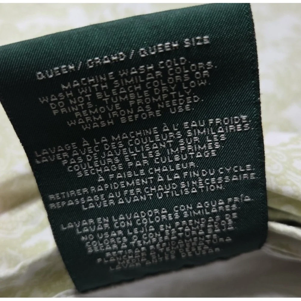 Vtg Lauren Ralph Lauren Jacobean Floral Sage‎ Green 100% Cotton Flat Sheet Queen